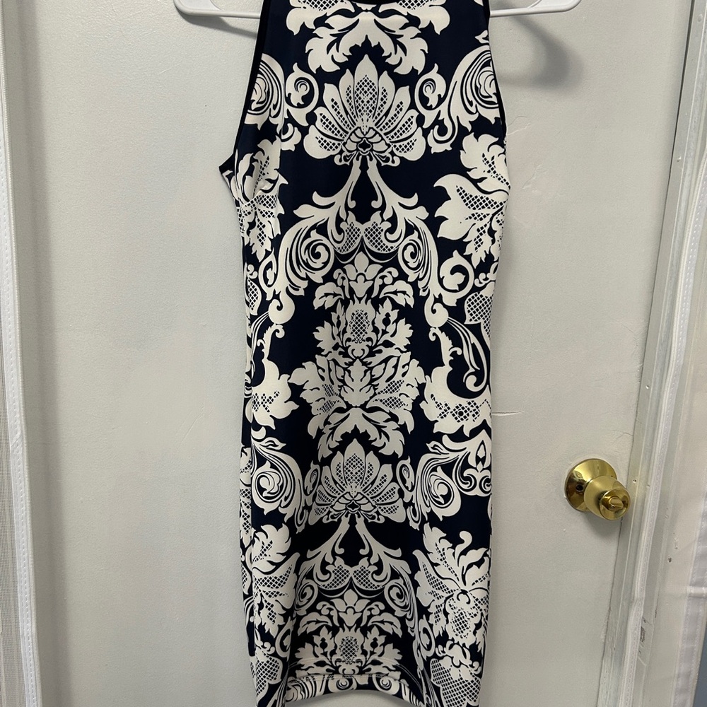 Navy and White Patterned Dress